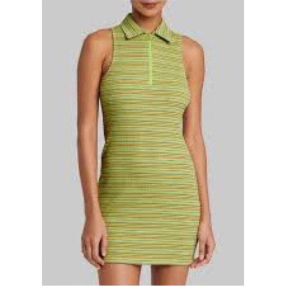 Wild Fable Womens Y2K Green XS Mini Dress Striped Sleeveless Ribbed Mini Zip